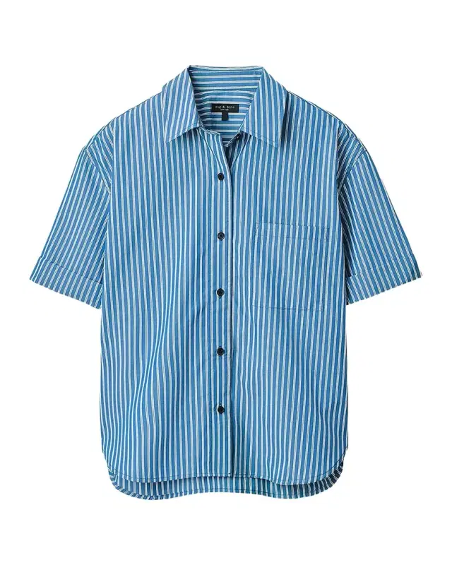 rag & bone Connie Short-Sleeve Striped Poplin Shirt