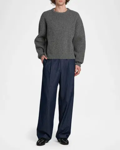 Jil Sander Men 's Fisherman 's Rib Knit Crewneck Sweater | Thumbnail 2