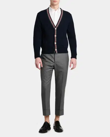 Thom Browne Men's Donegal RWB Stripe Wool-Mohair Cardigan | Thumbnail 2 Thom Browne Men's Donegal RWB Stripe Wool-Mohair Cardigan | Thumbnail 2