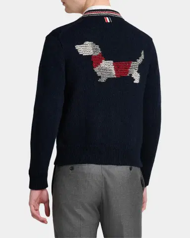 Thom Browne Men's Donegal RWB Stripe Wool-Mohair Cardigan | Thumbnail 3 Thom Browne Men's Donegal RWB Stripe Wool-Mohair Cardigan | Thumbnail 3