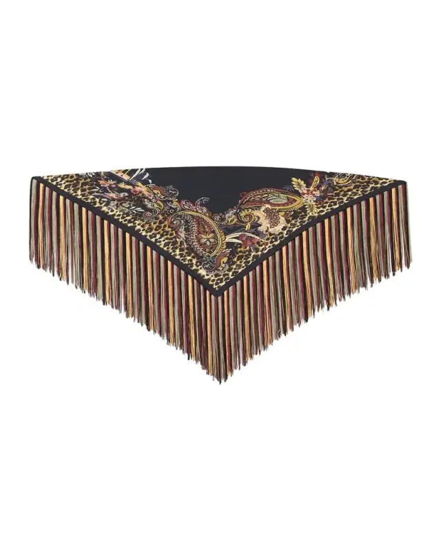 Etro Silk Foulard Scarf with Fringe
