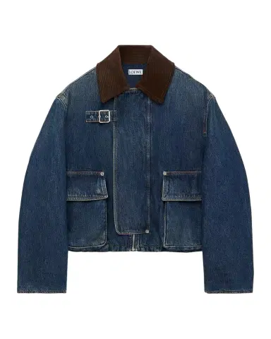Loewe Corduroy-Collar Denim Short Parka Jacket | Thumbnail 1 Loewe Corduroy-Collar Denim Short Parka Jacket | Thumbnail 1