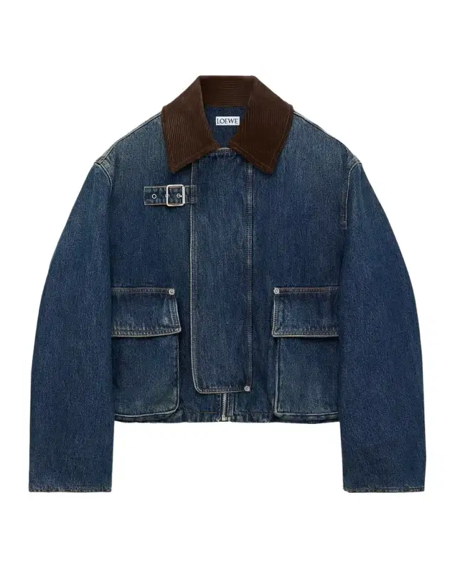 Loewe Corduroy-Collar Denim Short Parka Jacket