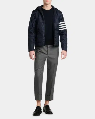 Thom Browne Men's Ottoman Stitch 4-Bar Stripe Wool-Linen-Cotton Crewneck Sweater | Thumbnail 2 Thom Browne Men's Ottoman Stitch 4-Bar Stripe Wool-Linen-Cotton Crewneck Sweater | Thumbnail 2