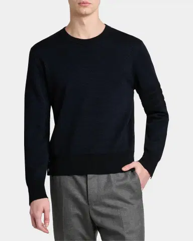 Thom Browne Men's Ottoman Stitch 4-Bar Stripe Wool-Linen-Cotton Crewneck Sweater | Thumbnail 4 Thom Browne Men's Ottoman Stitch 4-Bar Stripe Wool-Linen-Cotton Crewneck Sweater | Thumbnail 4