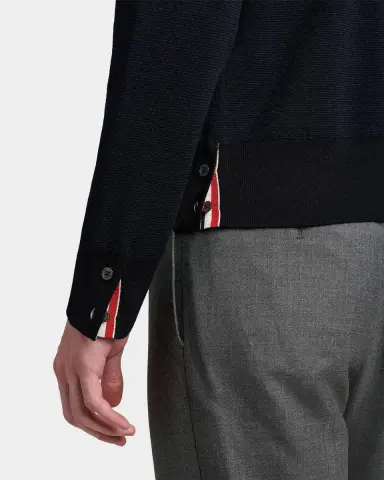 Thom Browne Men's Ottoman Stitch 4-Bar Stripe Wool-Linen-Cotton Crewneck Sweater | Thumbnail 5 Thom Browne Men's Ottoman Stitch 4-Bar Stripe Wool-Linen-Cotton Crewneck Sweater | Thumbnail 5