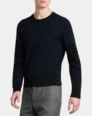 Thom Browne Men's Ottoman Stitch 4-Bar Stripe Wool-Linen-Cotton Crewneck Sweater | Thumbnail 6 Thom Browne Men's Ottoman Stitch 4-Bar Stripe Wool-Linen-Cotton Crewneck Sweater | Thumbnail 6