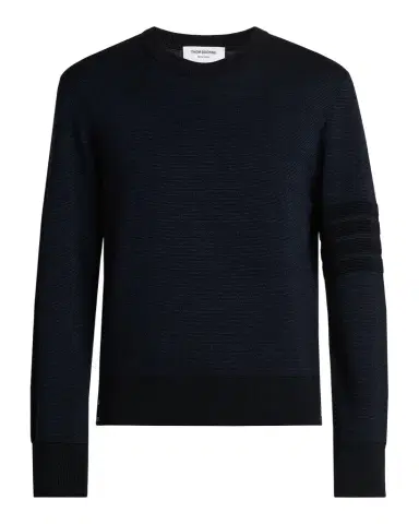 Thom Browne Men's Ottoman Stitch 4-Bar Stripe Wool-Linen-Cotton Crewneck Sweater | Thumbnail 1 Thom Browne Men's Ottoman Stitch 4-Bar Stripe Wool-Linen-Cotton Crewneck Sweater | Thumbnail 1