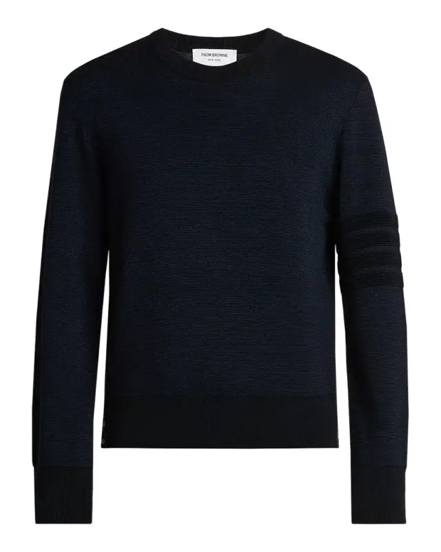 Thom Browne Men 's Ottoman Stitch 4-Bar Stripe Wool-Linen-Cotton Crewneck Sweater