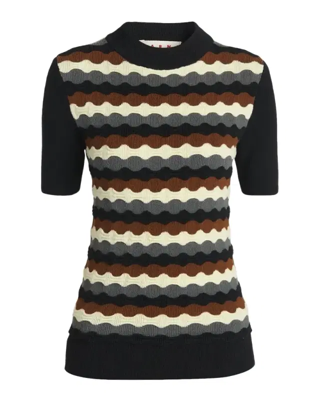 Marni 3D Wave Short-Sleeve Wool Sweater