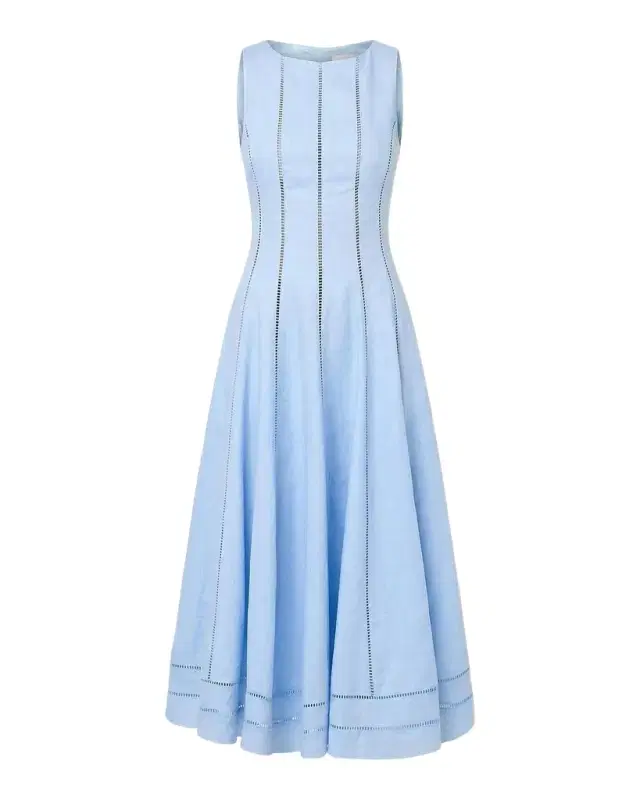 NICHOLAS Lark Linen Lattice-Trim Midi Dress