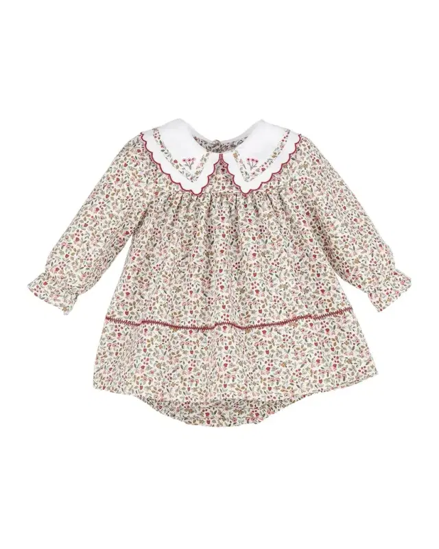 Luli & Me Girl 's Floral Bishop Dress & Bloomers Set, Size 6M-4T