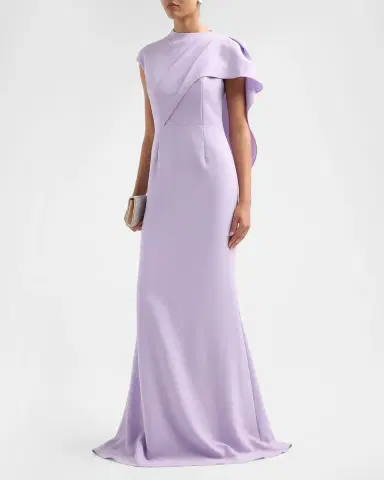 Rickie Freeman for Teri Jon Asymmetric Drape Cape Gown | Thumbnail 4