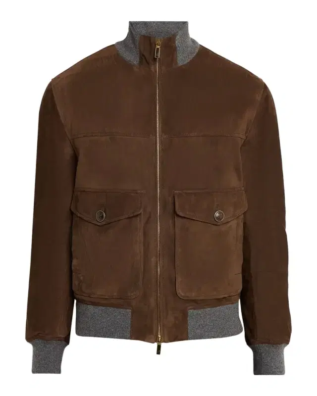 Brunello Cucinelli Men 's Suede Knit-Trim Bomber Jacket