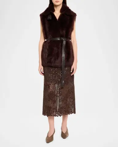 Brunello Cucinelli Leather-Trim Lamb Shearling Belted Vest | Thumbnail 2 Brunello Cucinelli Leather-Trim Lamb Shearling Belted Vest | Thumbnail 2