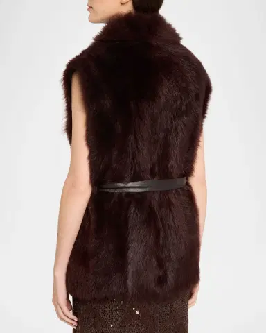 Brunello Cucinelli Leather-Trim Lamb Shearling Belted Vest | Thumbnail 3 Brunello Cucinelli Leather-Trim Lamb Shearling Belted Vest | Thumbnail 3
