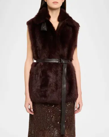 Brunello Cucinelli Leather-Trim Lamb Shearling Belted Vest | Thumbnail 4 Brunello Cucinelli Leather-Trim Lamb Shearling Belted Vest | Thumbnail 4