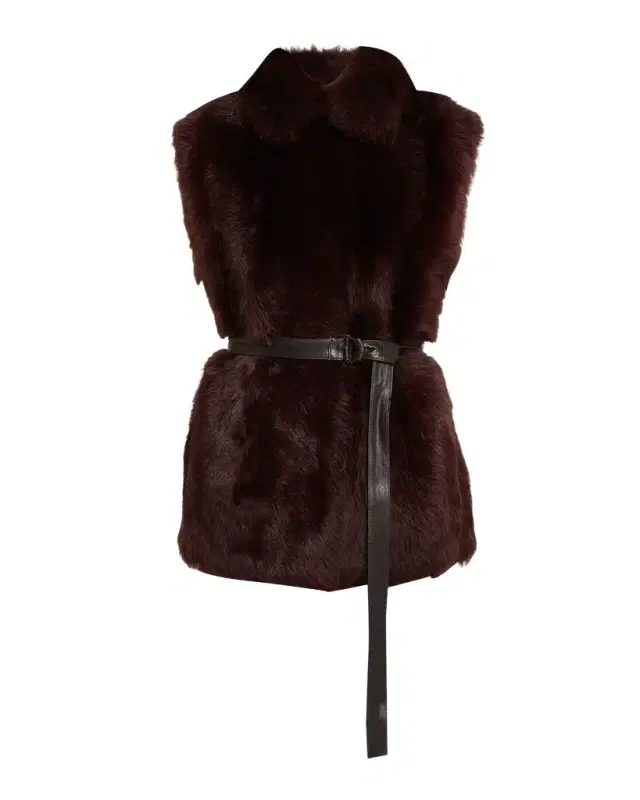 Brunello Cucinelli Leather-Trim Lamb Shearling Belted Vest