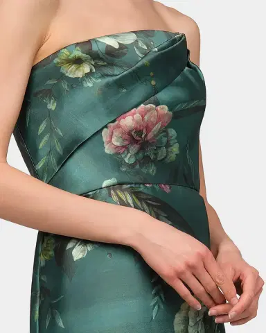 Kay Unger New York Amelie Floral Satin Tea-Length Dress | Thumbnail 5