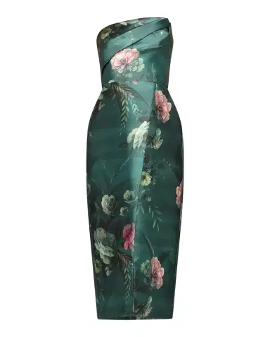 Kay Unger New York Amelie Floral Satin Tea-Length Dress | Thumbnail 1