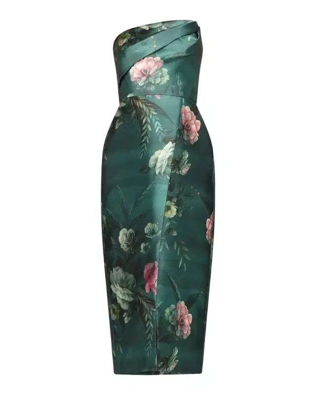 Kay Unger New York Amelie Floral Satin Tea-Length Dress