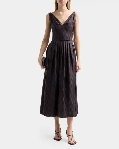 Oscar de la Renta Sleeveless Argyle Silk Belted Midi Dress | Thumbnail 2 Oscar de la Renta Sleeveless Argyle Silk Belted Midi Dress | Thumbnail 2