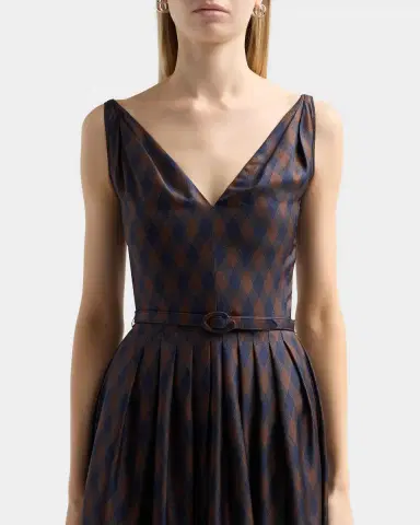 Oscar de la Renta Sleeveless Argyle Silk Belted Midi Dress | Thumbnail 3 Oscar de la Renta Sleeveless Argyle Silk Belted Midi Dress | Thumbnail 3