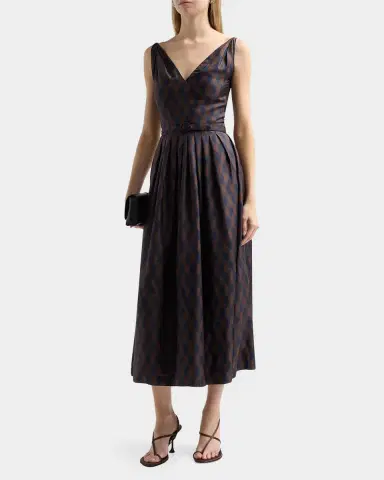 Oscar de la Renta Sleeveless Argyle Silk Belted Midi Dress | Thumbnail 5 Oscar de la Renta Sleeveless Argyle Silk Belted Midi Dress | Thumbnail 5
