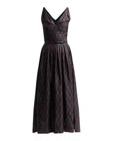 Oscar de la Renta Sleeveless Argyle Silk Belted Midi Dress | Thumbnail 1 Oscar de la Renta Sleeveless Argyle Silk Belted Midi Dress | Thumbnail 1