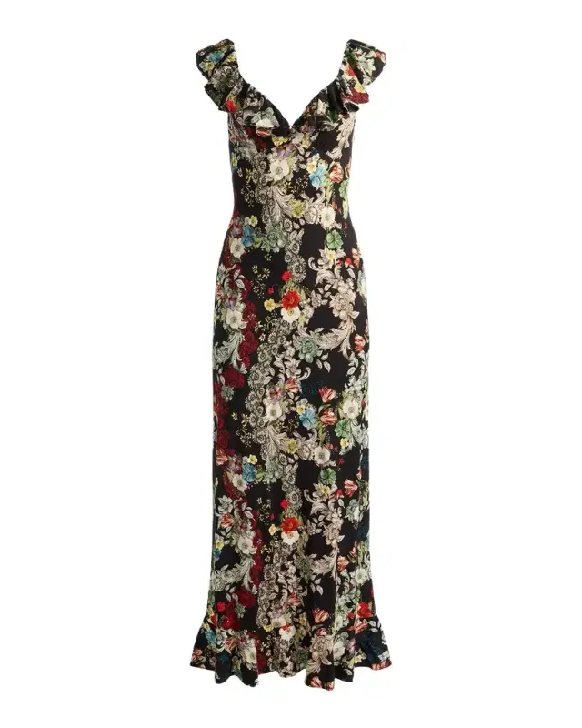 ALICE + OLIVIA Gemma Floral Ruffle-Trim Maxi Dress