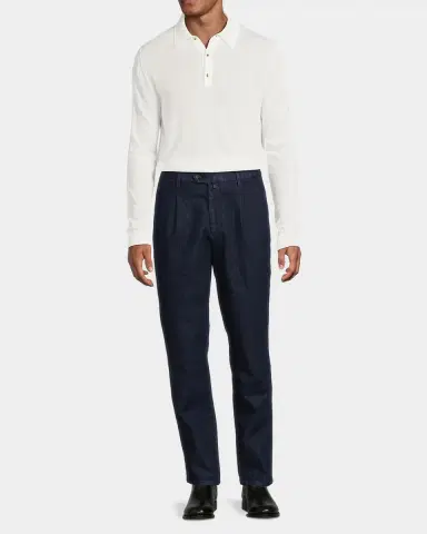 Sartorio Men's Pleated Stretch Cotton Denim Trousers | Thumbnail 2