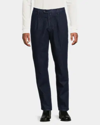 Sartorio Men's Pleated Stretch Cotton Denim Trousers | Thumbnail 4
