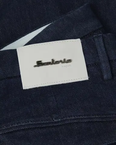 Sartorio Men's Pleated Stretch Cotton Denim Trousers | Thumbnail 6