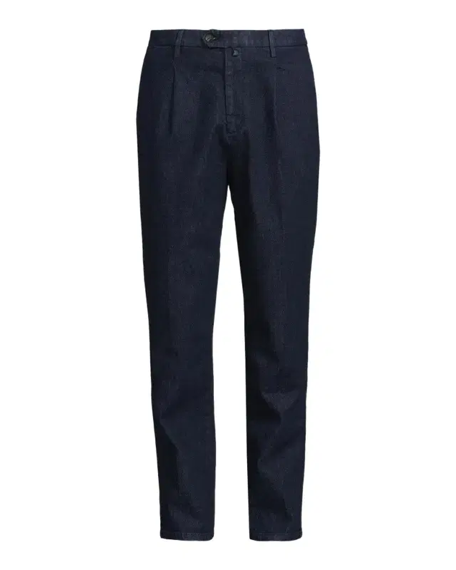 Sartorio Men 's Pleated Stretch Cotton Denim Trousers