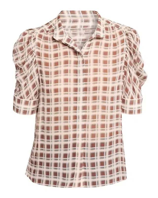 FRAME Gillian Sheer Plissé Silk Top