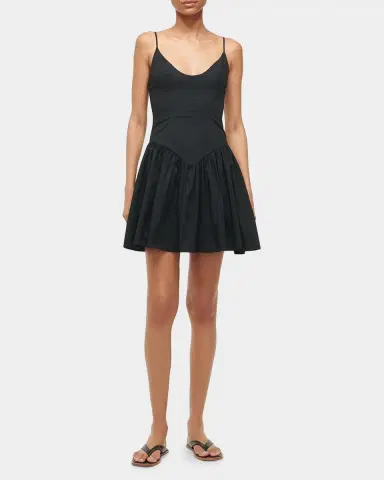 Staud Dena Stretch-Cotton Basque Waist Minidress | Thumbnail 2 Staud Dena Stretch-Cotton Basque Waist Minidress | Thumbnail 2
