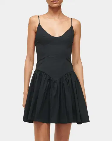 Staud Dena Stretch-Cotton Basque Waist Minidress | Thumbnail 4 Staud Dena Stretch-Cotton Basque Waist Minidress | Thumbnail 4