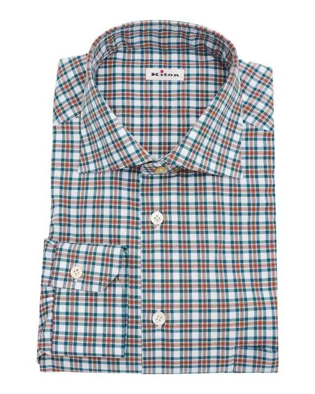 Kiton Men 's Cotton Plaid Classic-Fit Dress Shirt