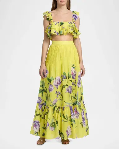 Hemant & Nandita Ruffled Floral Linen-Blend Top | Thumbnail 2