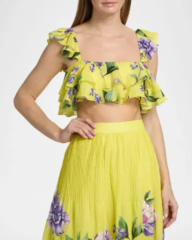 Hemant & Nandita Ruffled Floral Linen-Blend Top | Thumbnail 4
