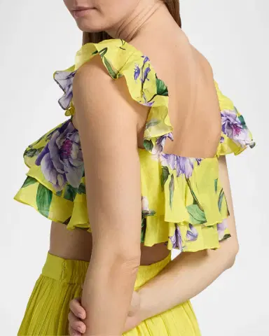Hemant & Nandita Ruffled Floral Linen-Blend Top | Thumbnail 5
