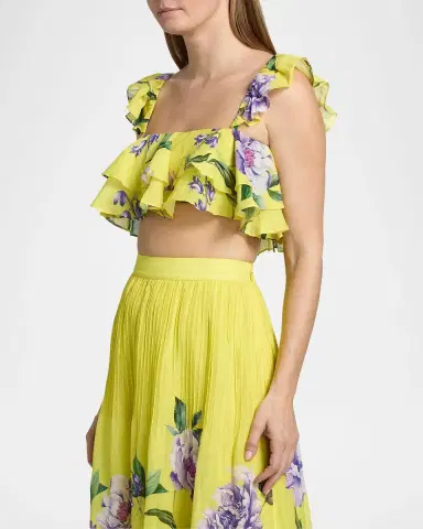 Hemant & Nandita Ruffled Floral Linen-Blend Top | Thumbnail 7
