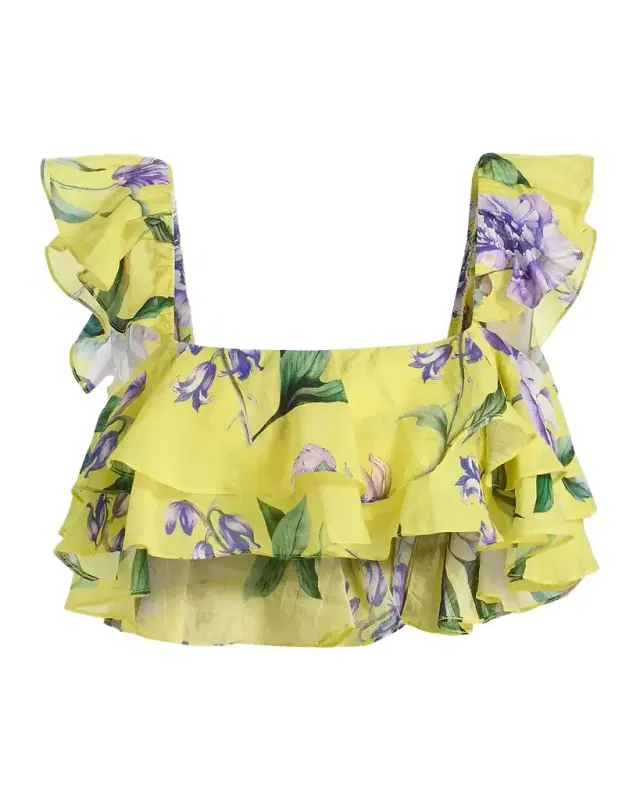 Hemant & Nandita Ruffled Floral Linen-Blend Top