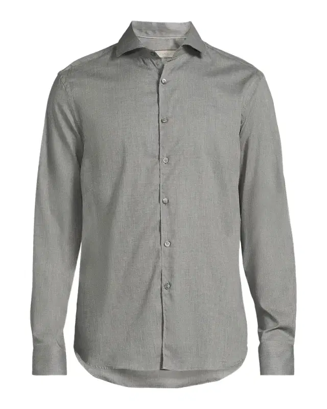 Canali Men 's Herringbone Woven Cotton Shirt
