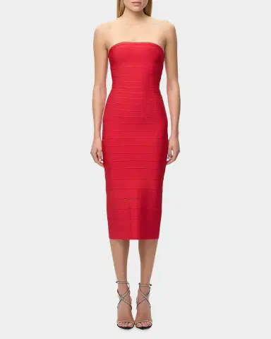 Hervé Léger The Cassidy Strapless Midi Bodycon Dress | Thumbnail 2