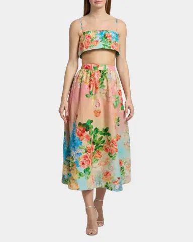 Hemant & Nandita Floral Ombré Cotton-Linen Midi Skirt | Thumbnail 2