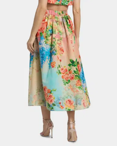 Hemant & Nandita Floral Ombré Cotton-Linen Midi Skirt | Thumbnail 3