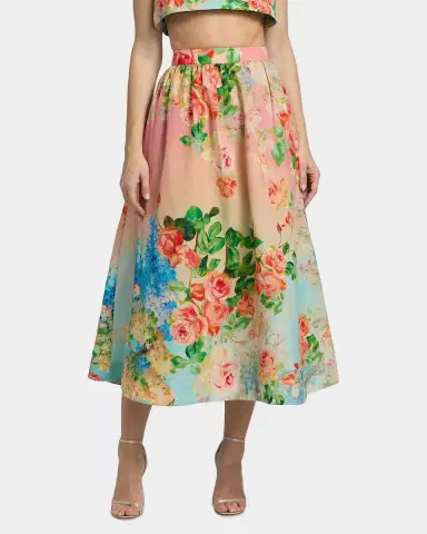 Hemant & Nandita Floral Ombré Cotton-Linen Midi Skirt | Thumbnail 4