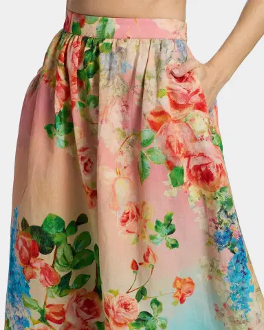 Hemant & Nandita Floral Ombré Cotton-Linen Midi Skirt | Thumbnail 5