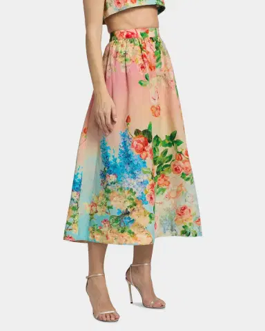 Hemant & Nandita Floral Ombré Cotton-Linen Midi Skirt | Thumbnail 7